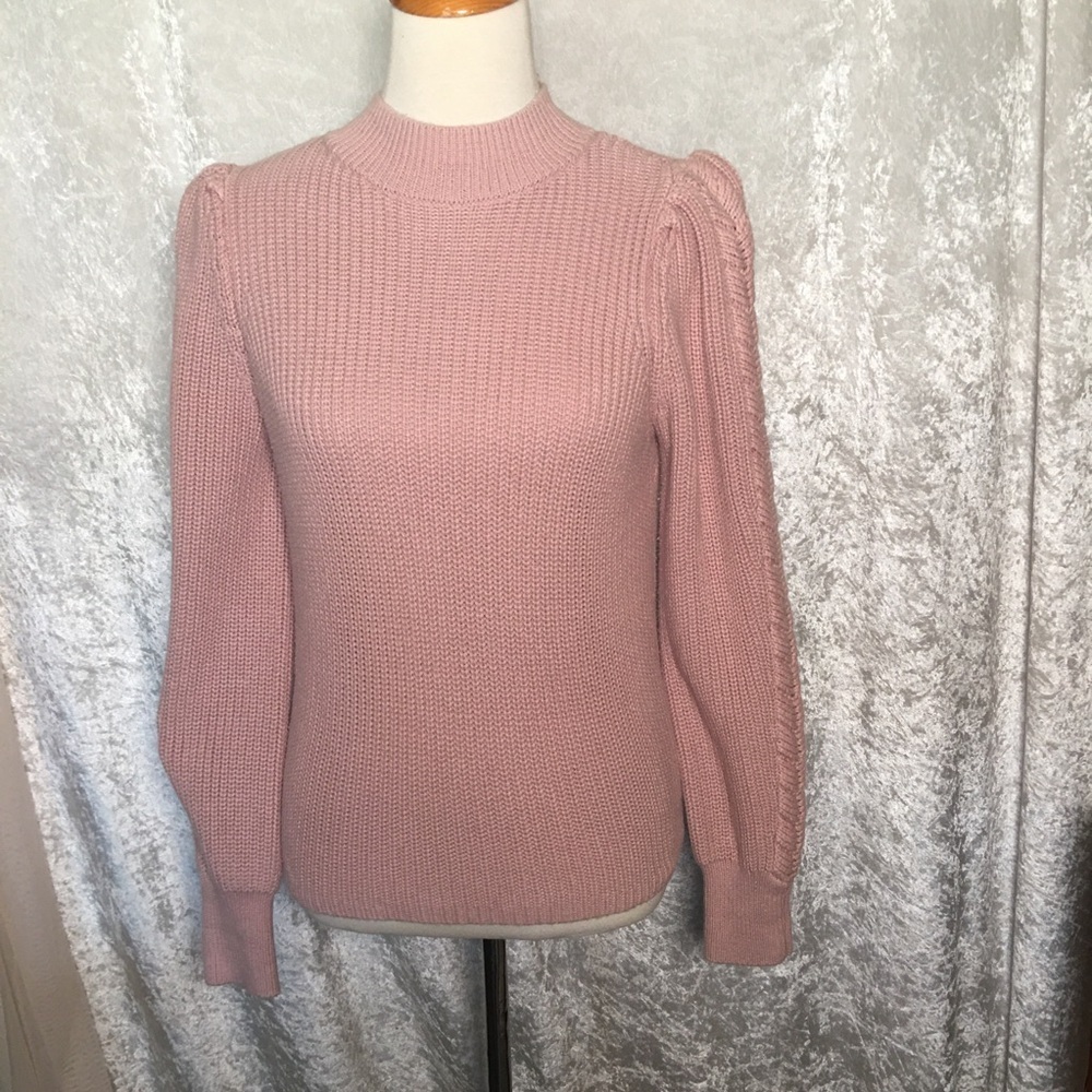 Aqua  Mock  puff sleeves cotton soft pink turtleneck sweater size M
